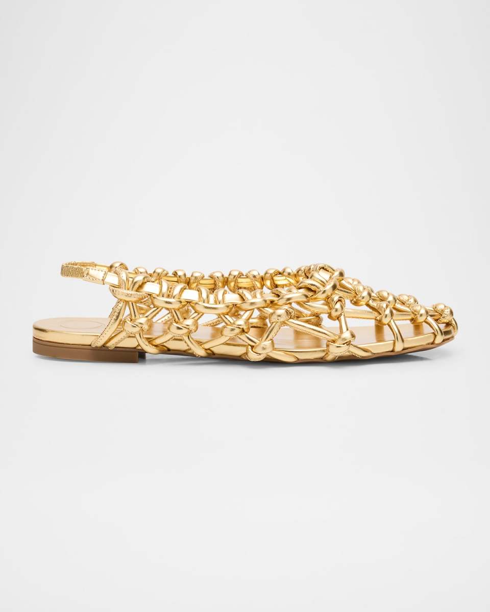 Viviane Metallic Knotted Mesh Slingback Flats